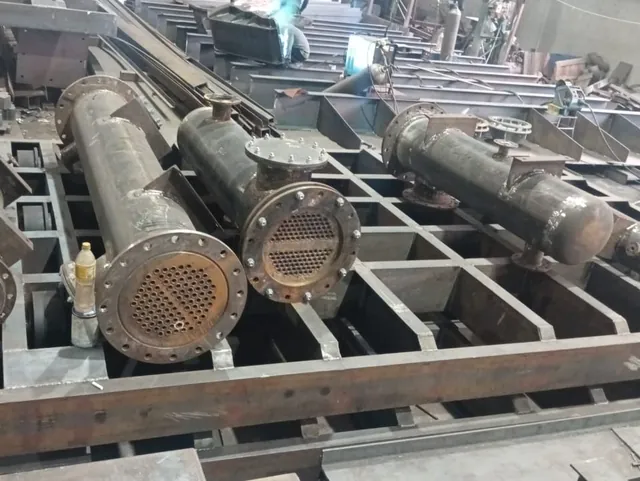 Heat exchanger shells on a fabricated base frame, Techno Power Engineers, Pune
